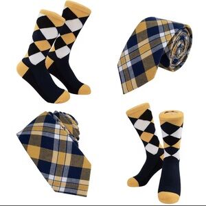 Stylish Argyle Socks and Tie Set - Navy and Yellow